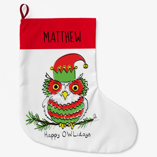 Uggla julklappen Funny Helgdag Kids Stor Julstrumpa (Framsidan)