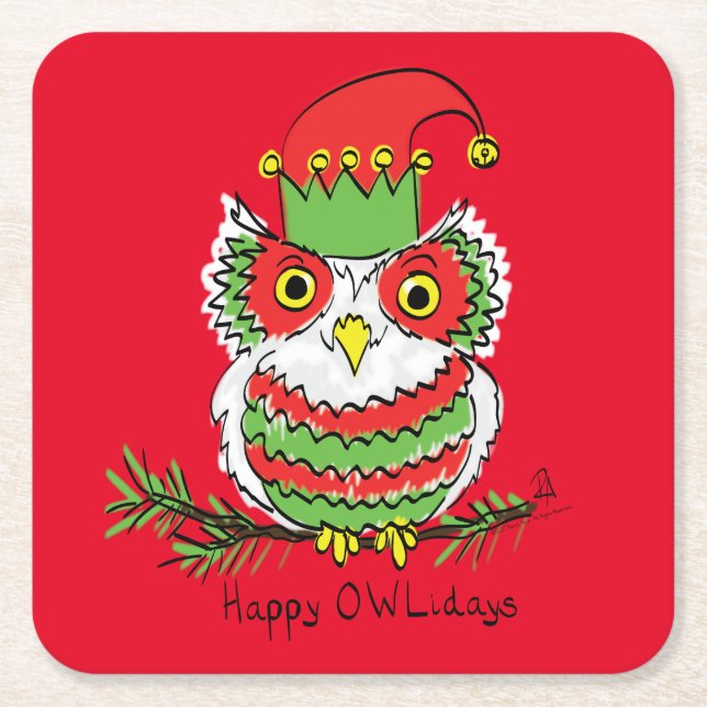 Uggla-julklappen Funny Helgdag Underlägg Papper Kvadrat (Framsidan)