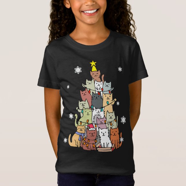 Uggla Julsötare Cat Träd - Funny Julafton Cat G T Shirt (Framsida)
