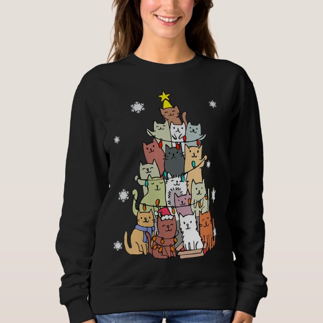 Uggla Julsötare Cat Träd - Funny Julafton Cat G T Shirt (Framsida)