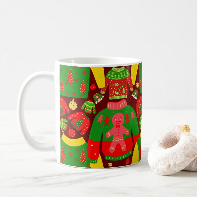 Uggla Julsötare Mönster Festive Coola Funny Kaffemugg (Med munk)