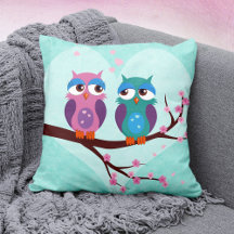 Uggla Kärlek i Vår Cute Tecknad Birds på Blue
