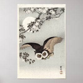 Uggla, Körsbärsblommor och Måne av Ohara Koson Poster