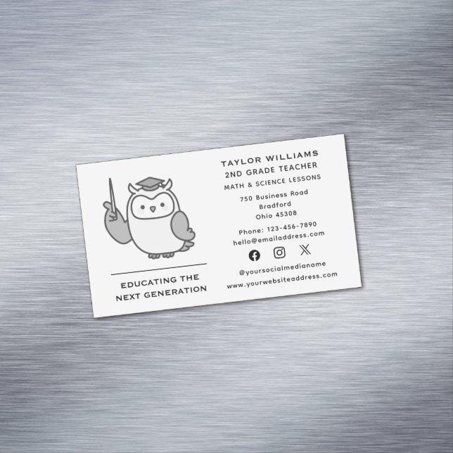 Uggla Lärarutbildare Tutoring Social Media Magnetiska Visitkort (In Situ)