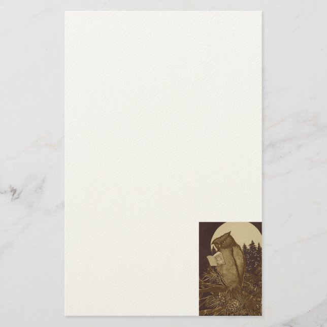 Uggla Läsa bok vid Moonlight Brevpapper (Framsida)