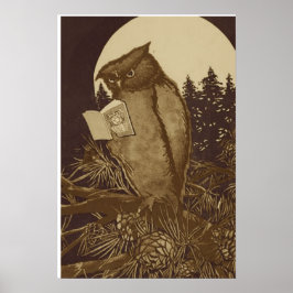 Uggla Läsa bok vid Moonlight Poster