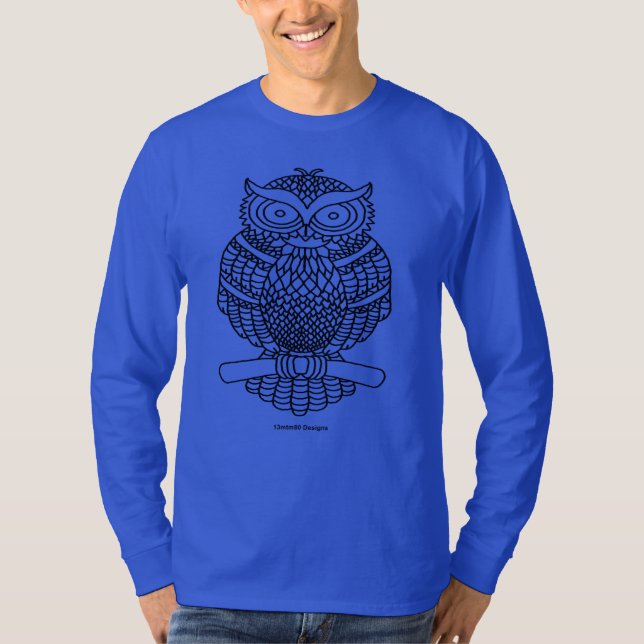 Uggla (levande) - Herr långärmad skjorta T Shirt (Framsida)