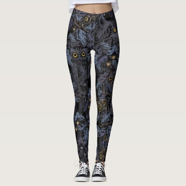 Uggla lynx löv nattdesign leggings (Framsida)