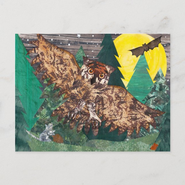 Uggla Måne Natten Sång Vykort (Framsida)