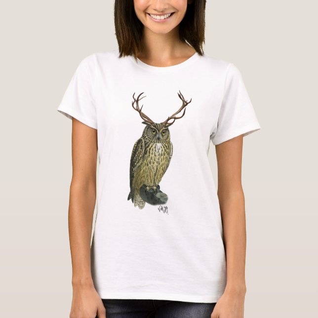Uggla med Antlers slätt 2 T Shirt (Framsida)