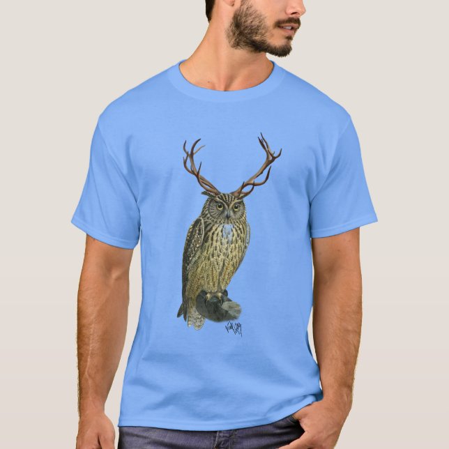 Uggla med Antlers slätt 2 Tee (Framsida)