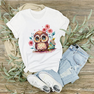 Uggla med blommor och regnbåge t shirt