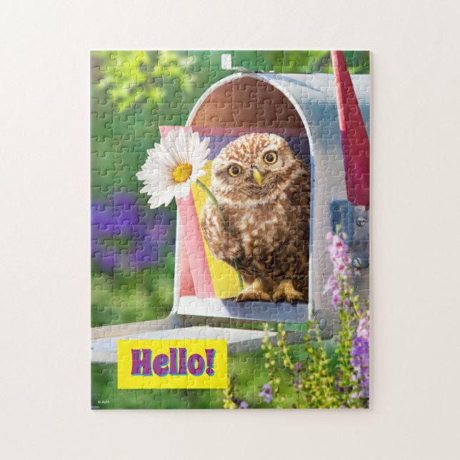 Uggla med blomning i postlåda pussel (Vertikal)