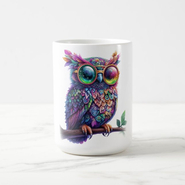 Uggla med brant färgstark design med branta glasög kaffemugg (Center)