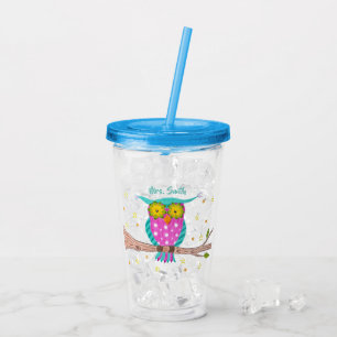 Uggla med den blommiga tumbleren för take away mugg