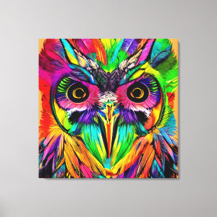Uggla med färgstarka fjädrar Quirky AI Art Canvastryck