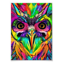 Uggla med färgstarka fjädrar Quirky AI Art Fototryck