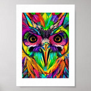 Uggla med färgstarka fjädrar Quirky AI Art Poster