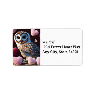 Uggla med Fuzzy Hearts Adressetiketter