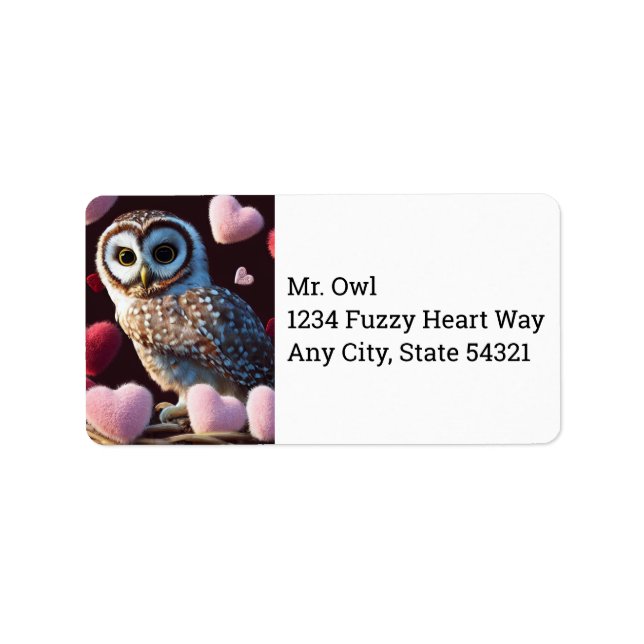 Uggla med Fuzzy Hearts Adressetiketter (Framsidan)