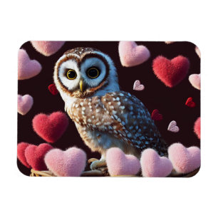 Uggla med Fuzzy Hearts Magnet