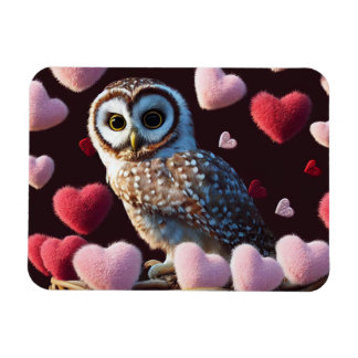Uggla med Fuzzy Hearts Magnet