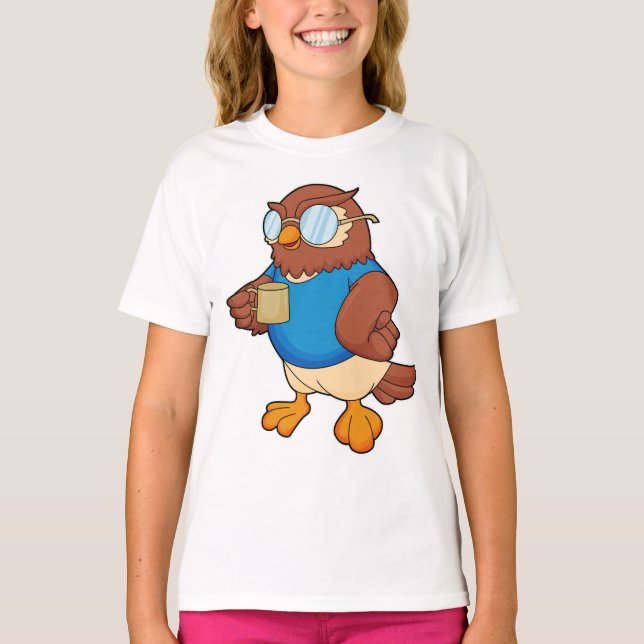 Uggla med kaffe mugg t shirt (Framsida)