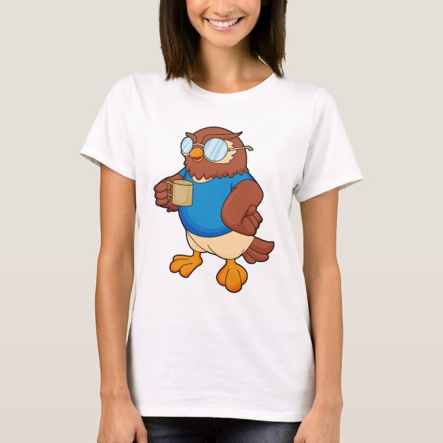 Uggla med kaffe mugg t shirt (Framsida)