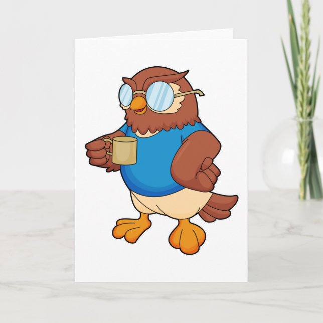 Uggla med kaffemugg kort (Framsida)