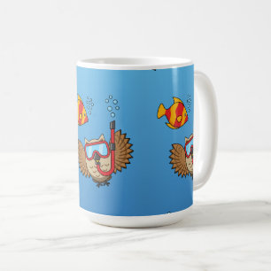 Uggla med kolja och tropisk fisk kaffemugg