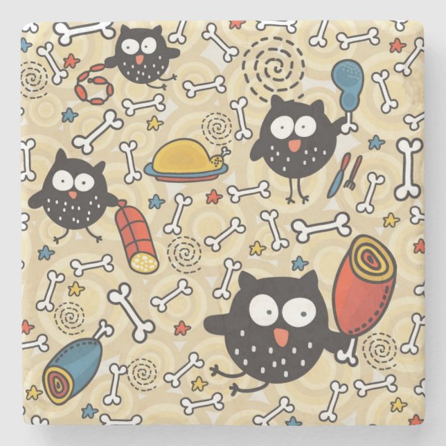 Uggla med köttmönster stenunderlägg (Framsidan)