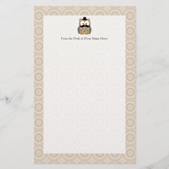 Uggla med Mustache och Hat Brevpapper (Framsida)