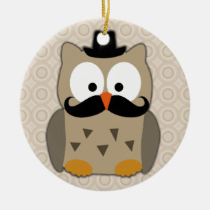 Uggla med Mustache och Hat Julgransprydnad Keramik
