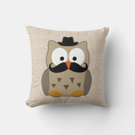 Uggla med Mustache och Hat Kudde