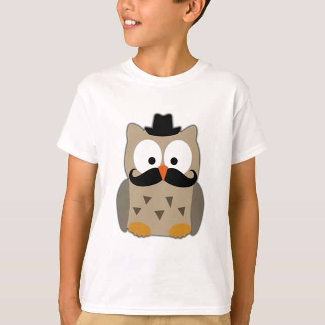 Uggla med Mustache och Hat Tee Shirt (Framsida)