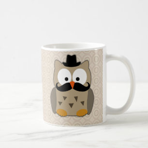 Uggla med mustasch och hatten kaffemugg