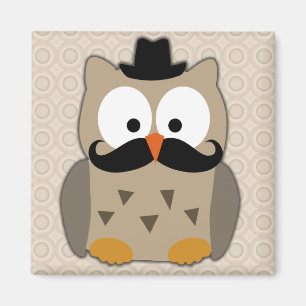Uggla med mustasch och hatten magnet