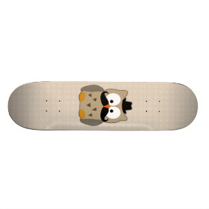 Uggla med mustasch och hatten mini skateboard bräda 18,7 cm