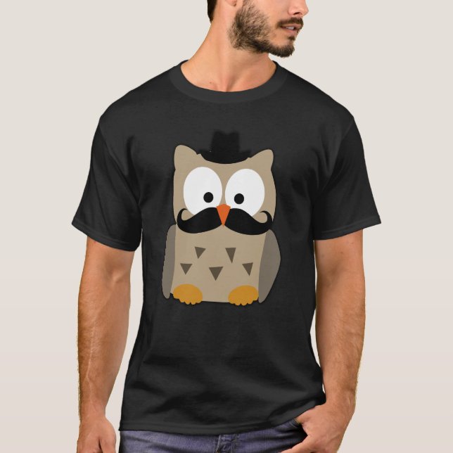 Uggla med mustasch och hatten t-shirt (Framsida)