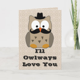 Uggla med mustaschvalentin dag helgkort