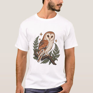 Uggla med ormbunkar och skogsstjärnor t shirt