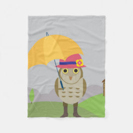 Uggla med paraply fleecefilt