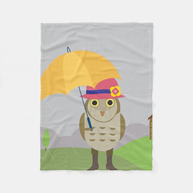 Uggla med paraply fleecefilt (Framsidan)