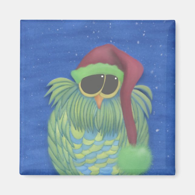 Uggla med Santa Hat Magnet (Framsidan)