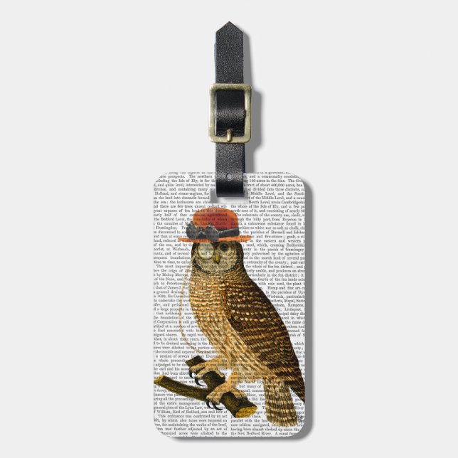 Uggla med Steampunk Stil Bowlareare Hat Bagagebricka (Vertikal Framsida)
