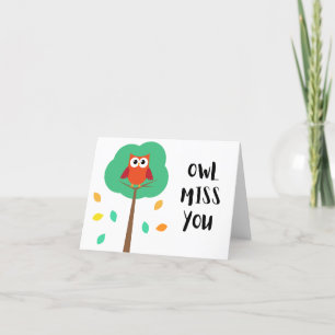 Uggla Miss You - Pun Farewell Card Tack Kort