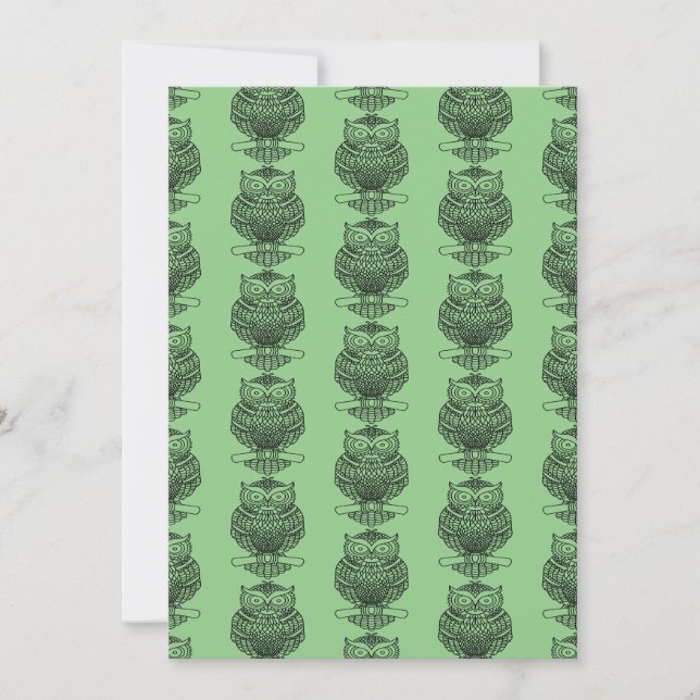 Uggla (mönster grönt) - Greeting Card Julkort (Framsida)