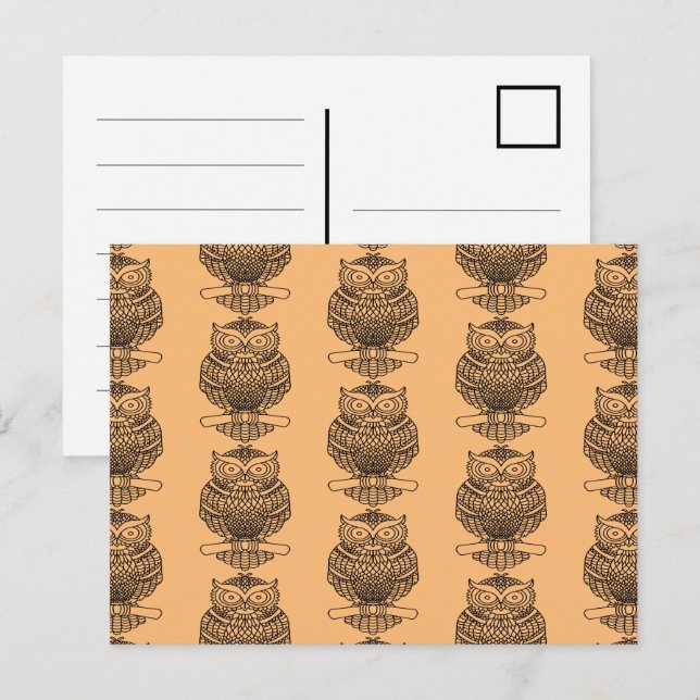 Uggla (mönster orangen) - vykort (Fram/baksida)