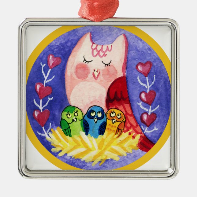 Uggla mor i tripplar julgransprydnad metall (Framsidan)