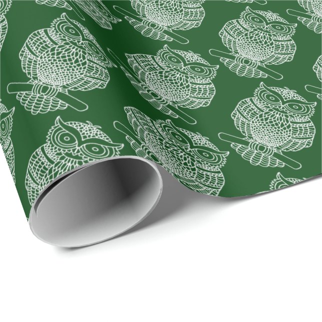 Uggla (mörkgrön) - Inpackningspapper Presentpapper (Rullad Hörn)